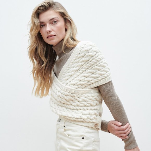 The Shepherd's Knot Sweaters - New Aran Crossover Wrap Sweater Made in Ireland Merino Wool